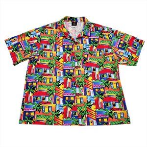 Toucan Dance Fast Lane Mens Hawaiian Button Down Shirt XL Short Sleeve Houses